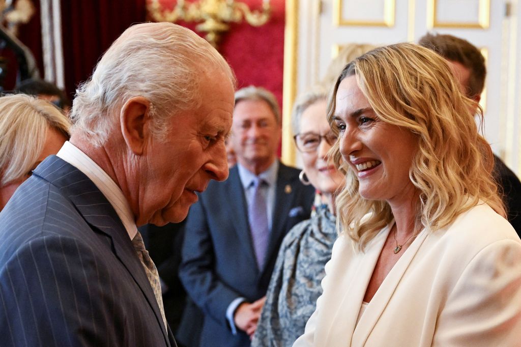 Kate Winslet meets with Britain's King Charles as they attend the King's Foundation Awards ceremony, on the 35th anniversary of The King's Foundation, at St James's Palace on June 12, 2025 in London, England. 